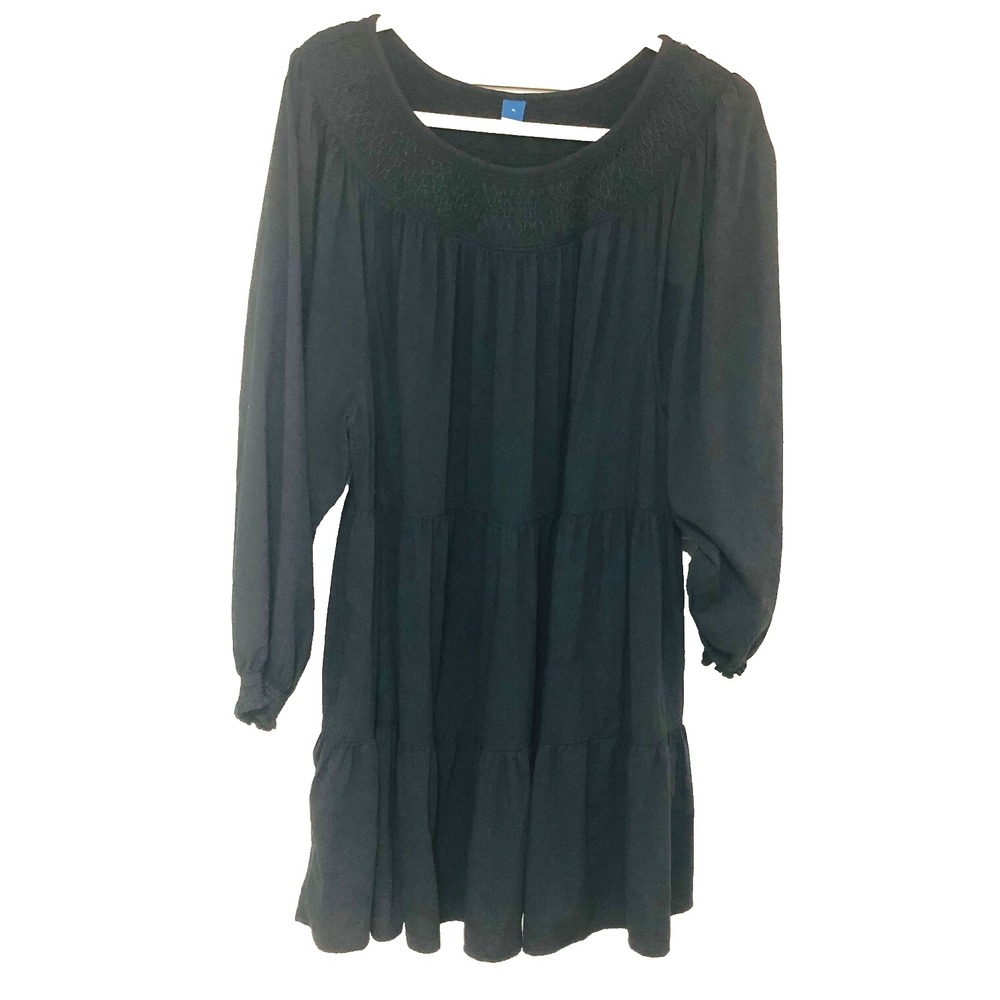 Old Navy Black Mini Dress Womens XL Smocked Tier Boho Peasant Whimsigoth Goth